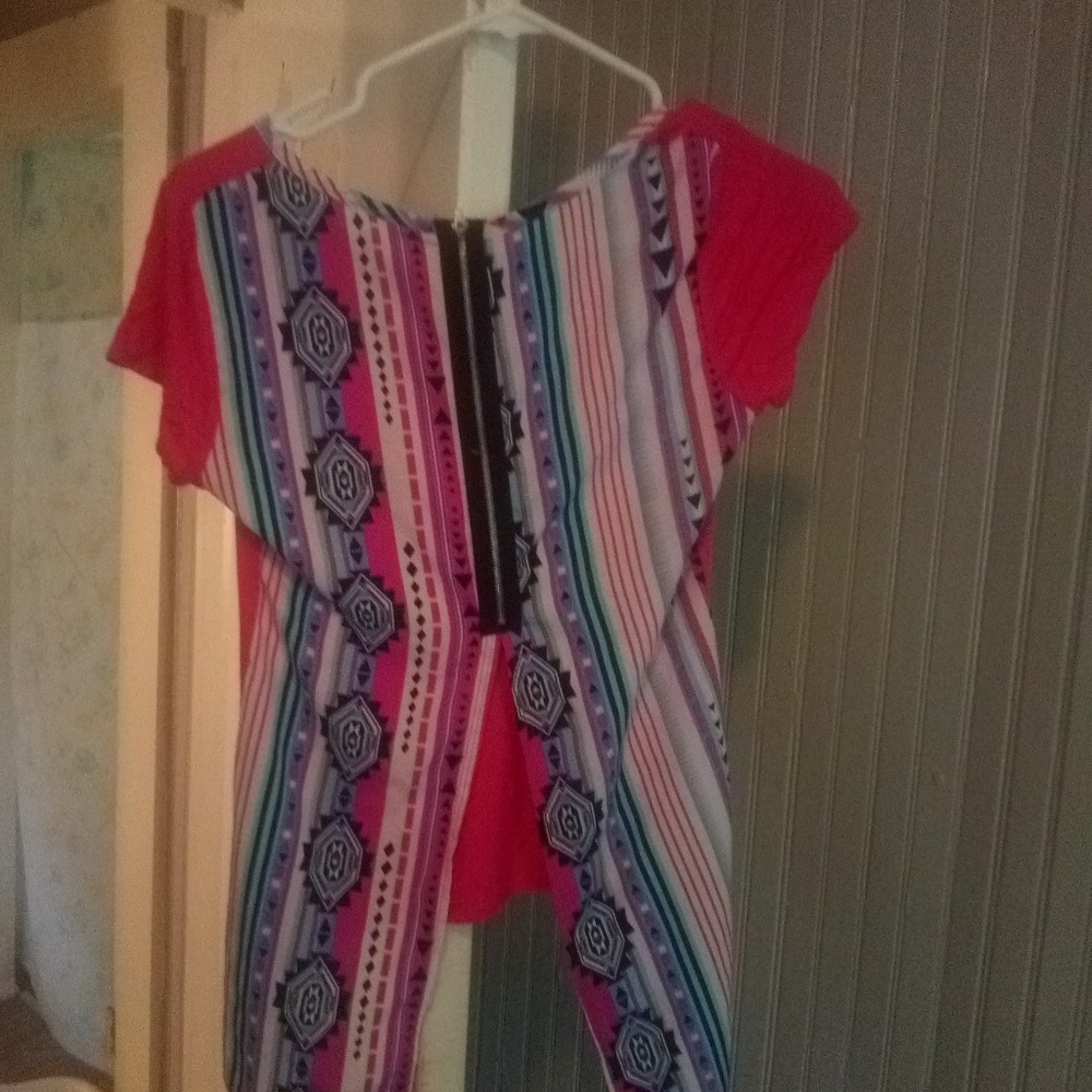 Multicolored striped short sleeve blouse